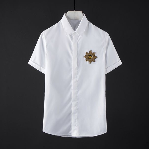 Indian Silk Short Sleeve Shirt Handmade Sunflower Pattern Casual Modern White Wrinkle Free Shape Setting Factory Direct Supply_viptrois.com