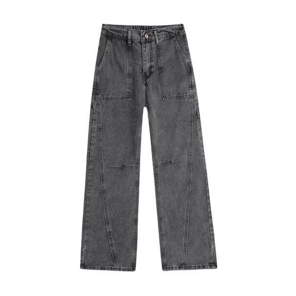 Men's Clothing Plus Size Men's Dark Patchwork Loose Straight Leg Cargo Jeans High Street For Formal & Casual_viptrois.com