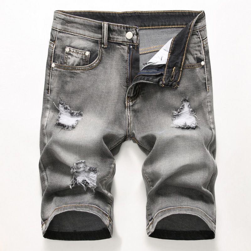Men's Clothing Denim Pants With Holes Personality Retro Multi Color Pants Elastic_viptrois.com