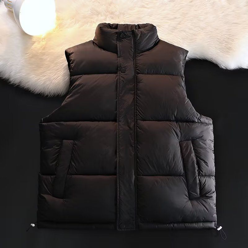 Men's Winter Fleece Vest With Stand Collar, Slim Fit Zip Up Jacket For Casual Outwear, Lightweight Warm Layering Piece_viptrois.com