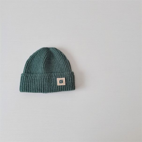 Kids'caps Children's knitted hat autumn and winter new woolen yarn simple solid color letter woolen hat warm pullover hat_viptrois.com