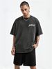 230g Vintage Washed Men Casual Tee Amissy Graffiti Cursive Script Font Print Short Sleeve Loose Daily Street Tshirt_viptrois.com