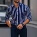 Men's Shirt Thin Lapel Striped Printing Casual Four Sided Stretch Long Sleeved Shirt Men_viptrois.com