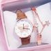 Korean Style Ladies Fashion Trend Versatile Butterfly Dial Belt Quartz Watch Female Watch + Star Bracelet 2pcs/set_viptrois.com