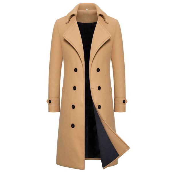 M-4XL Autumn Winter Long Double-Breasted Trench Coat Men's Woolen Slim Fit Overcoat_viptrois.com