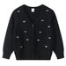 Mother & Kids Girls' Knit Cardigan With Heart Embroidery - Lightweight Summer & Spring Outerwear For Kids (90-160cm, Pearl White/Black)_viptrois.com