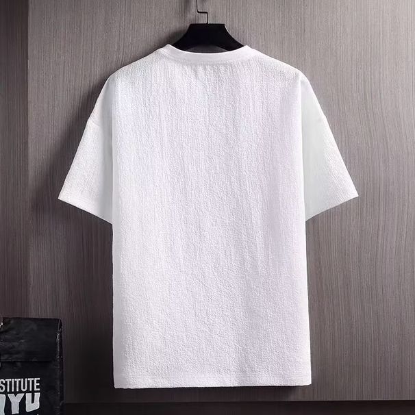 Short T-Shirt Men Summer Half Sleeve Tee Ice Silk Cotton Top Linen Solid Color Base Shirt White Men's Clothing_viptrois.com