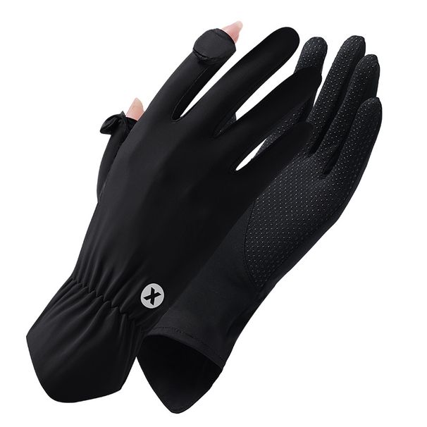 Sunscreen gloves ladies summer cool outdoor anti-ultraviolet thin anti-skid sports riding ice silk gloves_viptrois.com