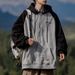 New retro contrasting color versatile simple hooded sweatshirt cardigan jacket for autumn and winter, loose and slimming couple's top_viptrois.com