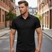 Men's Clothing Men's Short-Sleeved Collared Shirt Muscle Fitness Stretch Solid Color Sports Casual Cardigan Style Summer_viptrois.com
