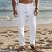 Men's Clothing Drawstring Simple Fashion Solid Color Casual Cotton And Linen Straight Trousers_viptrois.com