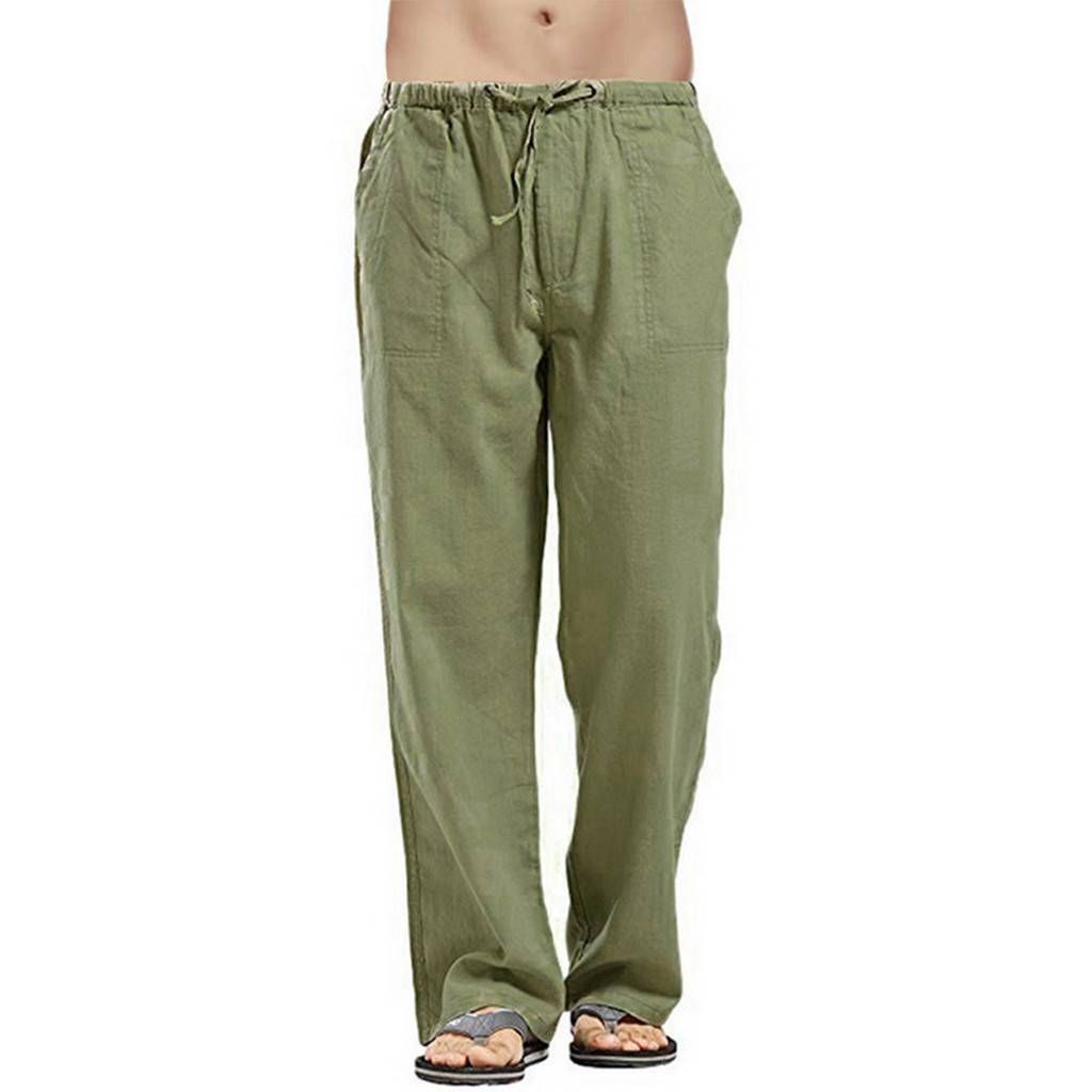 Men's Linen Loose Large Size 9-color 8-size Solid Color Pocket Casual Trousers_viptrois.com