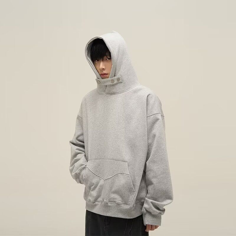 New button design hooded hoodie men's casual loose top high street niche high-end feeling spring and autumn coat trend_viptrois.com
