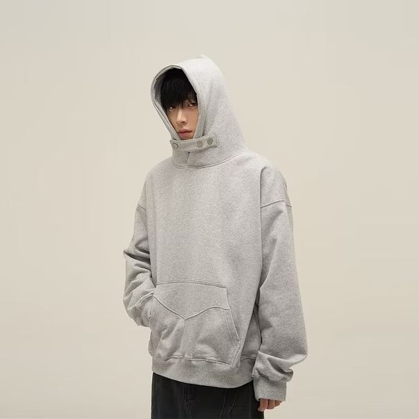 Button design sense hooded sweatshirt men's casual loose top high street niche high-end sense spring and autumn coat trend_viptrois.com