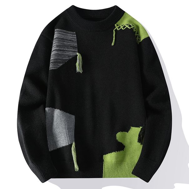 Cross Border Wholesale New Fashion Knitted Pullover Men's Long Sleeve Black, White And Gray Spot Full Order Breathable Loose_viptrois.com