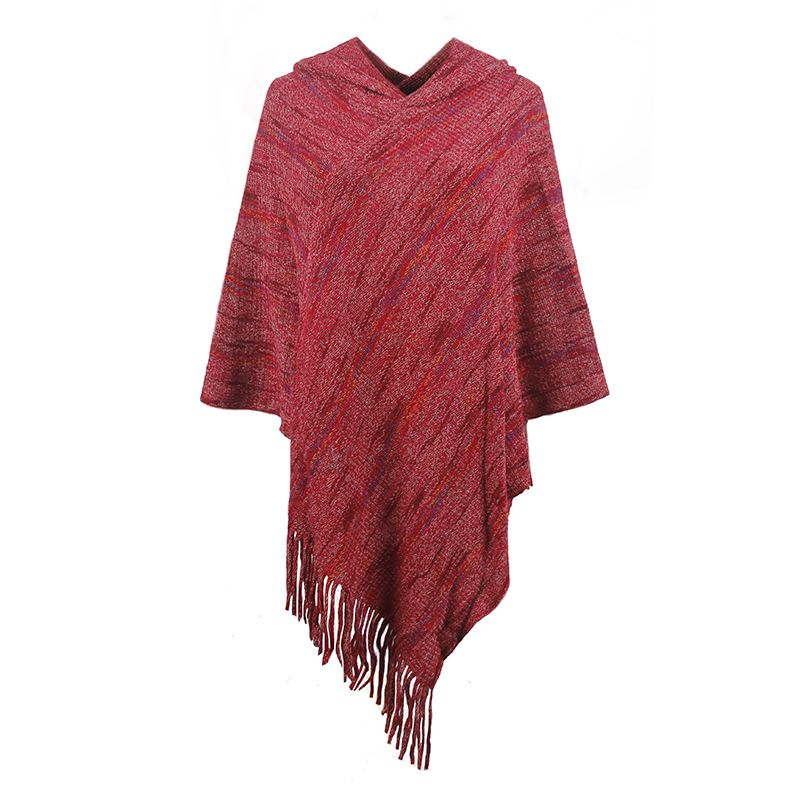 Hooded striped tassel cape shawl Feminine scarf over_viptrois.com