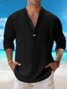 Men's Clothing Casual Beach Style Stand Up Collar Shirt Fashion V Neck Solid Color Tie Dyed Long Sleeved Cotton And Linen Shirt_viptrois.com