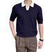 Men's Slim Fit Knit Polo Shirt – Summer Casual Lapel Short Sleeve, High-End Color Block Design For Business & Elegant Style_viptrois.com