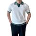 Men's Clothing Color Blocked Knit Short Sleeved Shirt For Men, Summer Style, Thin, Slim Fit, Simple, Business Casual, Cool, Shirt._viptrois.com