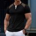 Unbeatable Quality 2025 New Henry Shirt Casual Breathable Buckle V-neck Color Blocked Short Sleeved Men's T-shirt Top_viptrois.com
