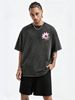 230g Washed Men T-Shirt Gradient Pink Daisy MGP Circular Text Print Short Sleeve Crew Neck Casual Streetwear Top_viptrois.com