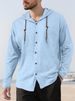 Men Drawstring Hood Linen Long Sleeve Button Shirts Casual Solid Blouses_viptrois.com