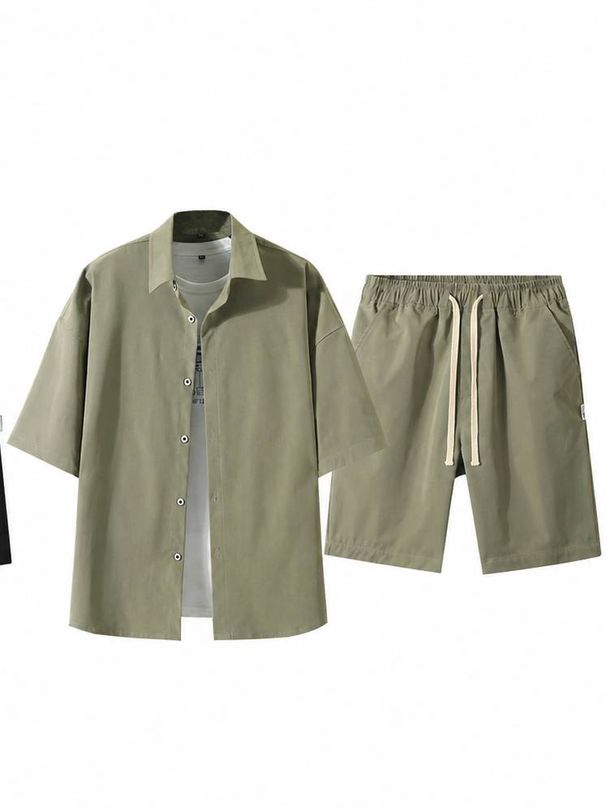 Men's Clothing Short Sleeved Shirt Shorts Trendy Suit Student Teenager Casual Two Piece Suit_viptrois.com