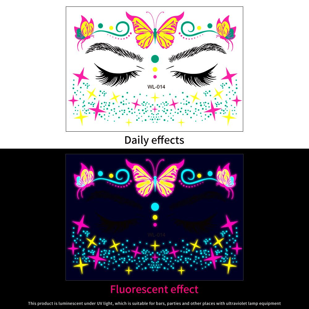 Beauty Health 16 Fluorescent Face Stickers For Nightclub Masquerade Neon Fluorescent Face Stickers Waterproof Music Festival Luminous Tattoo Stickers_viptrois.com