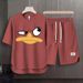 Men's Clothing 2024 Waffle Casual Summer Suit Men's Loose Teen Short sleeved T shirt Shorts Handsome Two piece Suit_viptrois.com