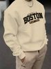 Autumn And Winter Men's Casual Loose, Simple And Fashionable Boston Black Golden Letter Graphicprint Round Neck Long Sleeved Sportswear_viptrois.com