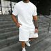 Men's Clothing Summer New Casual Suit Men's Short Sleeved Shorts Suit Solid Color Textured T Shirt Shorts Suit_viptrois.com