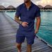 Men's Summer Casual Beach Set With 3D Digital Print & Button Detail – Short Sleeve Knit Top & Shorts – Lightweight Polyester Blend (S-XXXL, )_viptrois.com