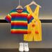 Mother & Kids Children's Performance Costume Suit Short Sleeved Summer Rainbow Color Cute Little Yellow Duck Animal Overalls Kindergarten_viptrois.com