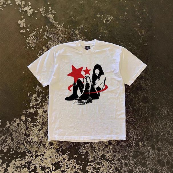 Heavyweight 250gsm Oversized T-Shirt Vintage Print Unisex Streetwear Cotton Tee Relaxed Fit Y2K Fashion_viptrois.com