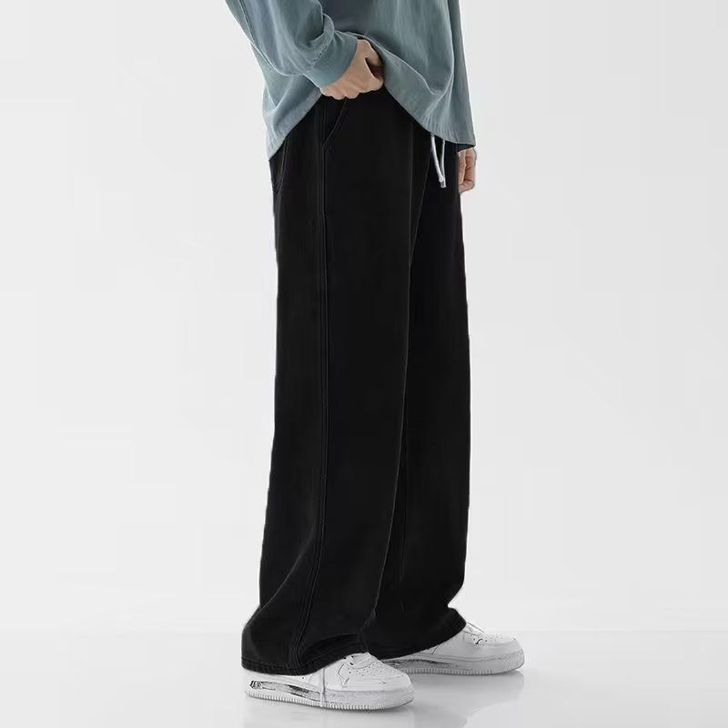 "Men's Relaxed-Fit Drawstring Jeans – Breathable Cotton Straight-Leg Pants (S-3XL, Black/Light Blue/Dark Blue/Dark Gray/Yellow Clay)"_viptrois.com