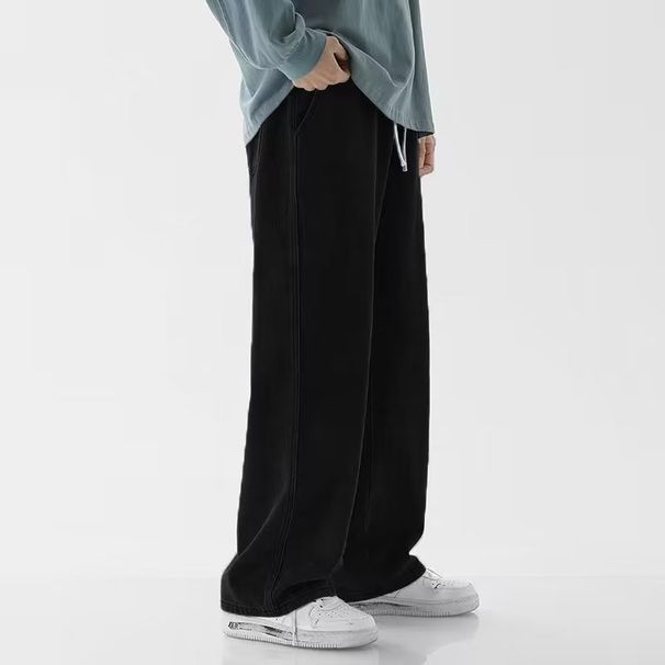 "Men's Relaxed-Fit Drawstring Jeans – Breathable Cotton Straight-Leg Pants (S-3XL, Black/Light Blue/Dark Blue/Dark Gray/Yellow Clay)"_viptrois.com