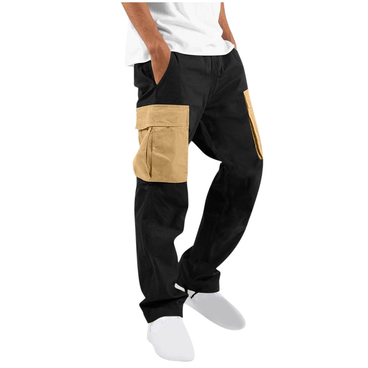Men's Clothing Men's Japanese Streetwear Cargo Pants – Oversized Dark Aesthetic Workwear Trousers (S-XXXL, Black/Color Block)_viptrois.com