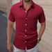 Men's Short Sleeve Casual Shirt – Breathable Textured Lapel, Single-Breasted (Pink/White/Black/Off-White/Burgundy, S-XXL)_viptrois.com