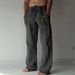 Men's Clothing Men's Independent Station New Youth Three Color Sunflower Hand Printed Cotton And Linen Loose Casual Drawstring Trousers_viptrois.com