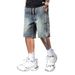 Men's Retro Blue Shorts Decorative Button Details 5 Inch Inseam Loose Straight Leg Casual Breathable Summer Shorts_viptrois.com