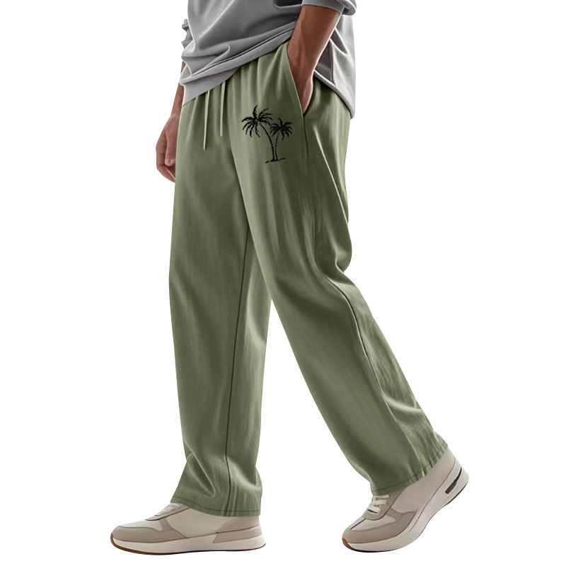Men's Clothing Men's Linen Trousers Loose Wide Leg Breathable Casual Beach Coconut Tree Print Hot Selling For Formal & Casual_viptrois.com