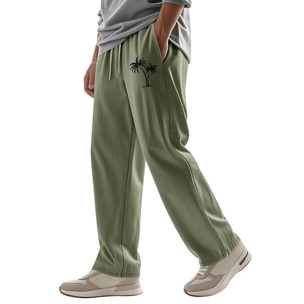 Men's Clothing Men's Linen Trousers Loose Wide Leg Breathable Casual Beach Coconut Tree Print Hot Selling For Formal & Casual_viptrois.com