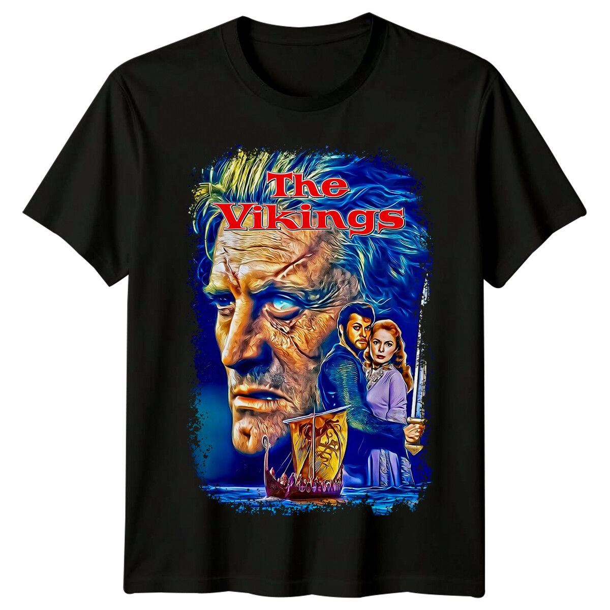 The Vikings (1958) Movie Poster Inspired 100% Cotton T-shirt Mens Tees Top Retro 80s Tee_viptrois.com