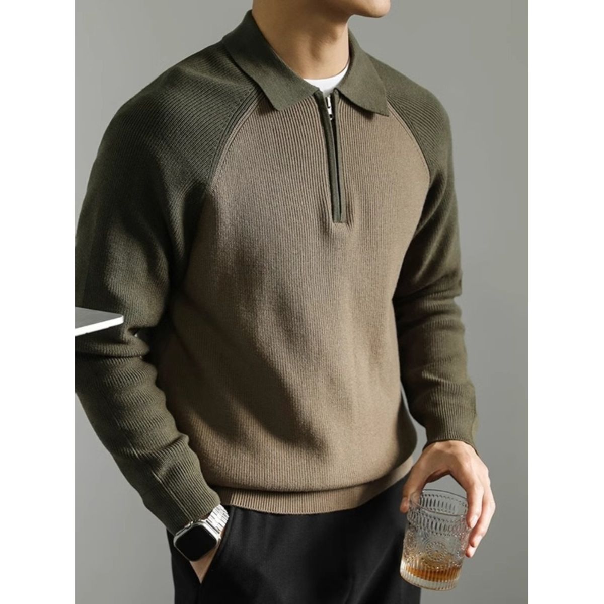 Men's Knit Polo Sweater - Half-Zip Collared Pullover, Lightweight & Stylish For Business Casual & Everyday Wear_viptrois.com