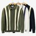 Men’S Oversized Polo Knit Sweater – Half-Zip Textured Pullover, Breathable & Stretch Polyester (Black/White/Green) – Comfort Fit_viptrois.com