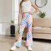 Mother & Kids INS Girls Spring And Autumn Flared Rainbow Stripe Print Knitted Street Style Flared Pants Without Pockets_viptrois.com
