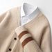 Pulse 25th Autumn Winter New V-neck Knitted Wool Cardigan Men's Vertical Striped Button Long Sleeve Warm Casual Top Jacket_viptrois.com