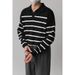 Pure Korean Style Trendy Color-Block Striped Polo Collar Knit Sweater For Men, Autumn And Winter High-End Long Sleeve Top_viptrois.com