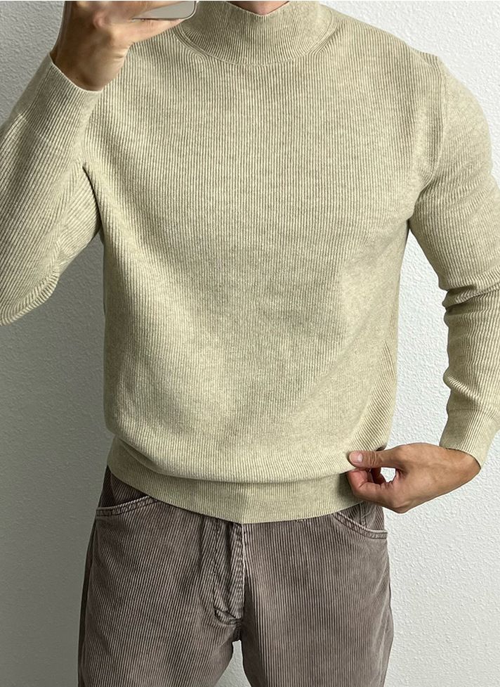 Men's Clothing Slim Fit Semi-Turtleneck Sweater - Stretchable Knit Pullover For Muscle Fit, Long Sleeve Thermal Base Layer, Retro Style Casual Wear_viptrois.com