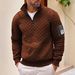 Men's Fleece Half-Zip Pullover | Thermal Lined Stand Collar | Grid Pattern Outdoor Jacket | Stretch Cuffs For Active Wear_viptrois.com